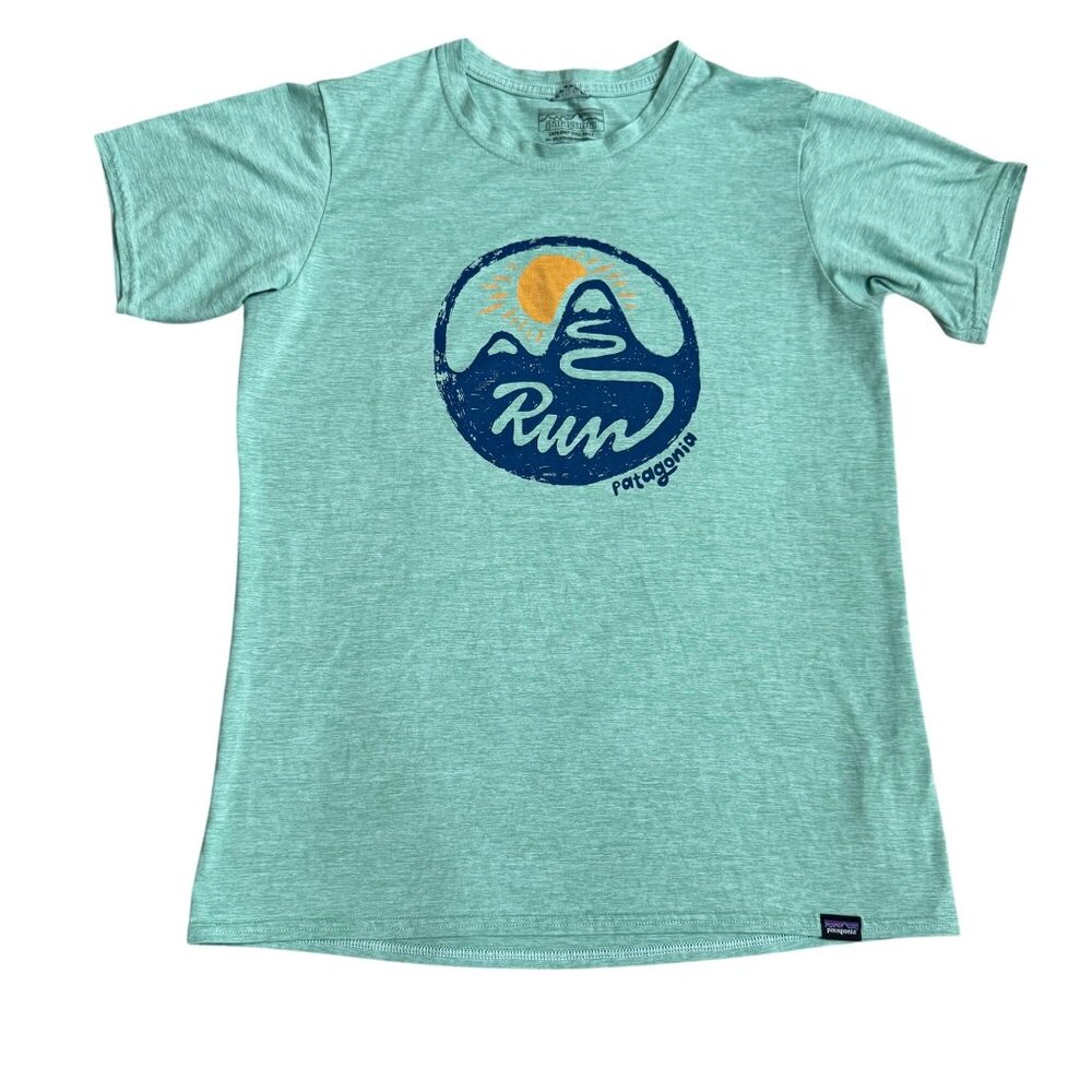 Patagonia Capilene Cool Daily Green "Run" Graphic T-Shirt S 50+ UPF Performance
